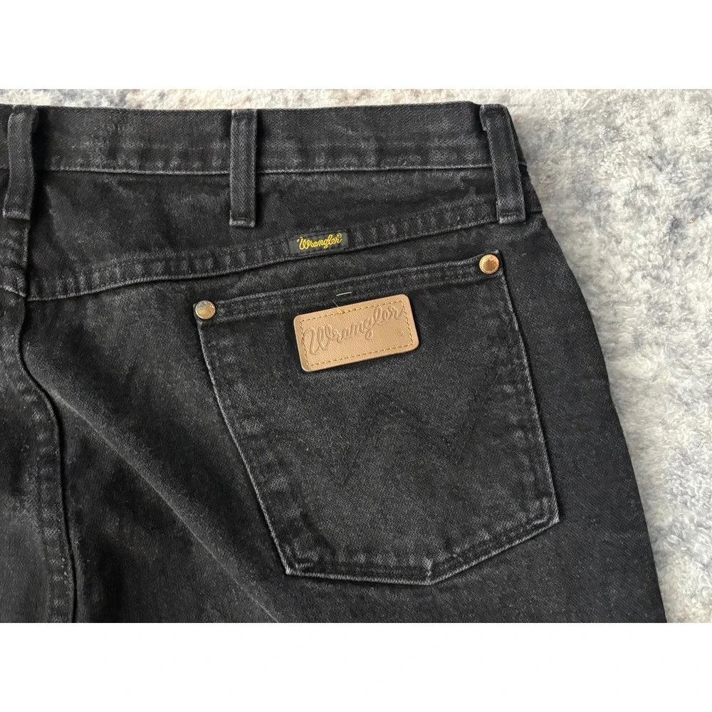 Vintage Wrangler Jeans Black 42x32 Denim 13MWZ Cowboy Cut Rodeo‎ Leather Patch